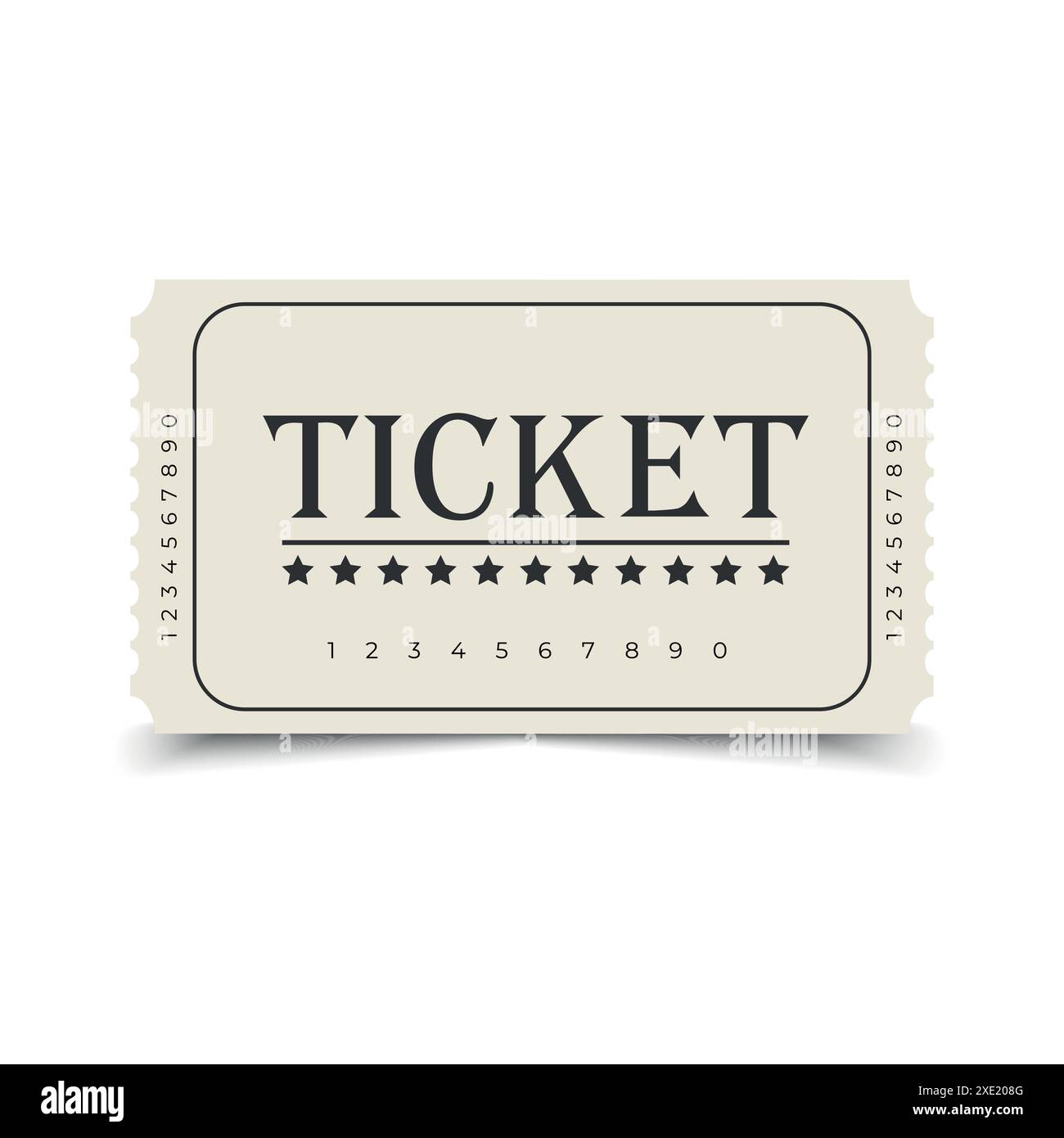Conception de modèle de ticket isolé sur fond blanc. Festival, cinéma, théâtre, concert, casino, cirque, billet pour l'événement, vue de face. Illustration vectorielle Illustration de Vecteur