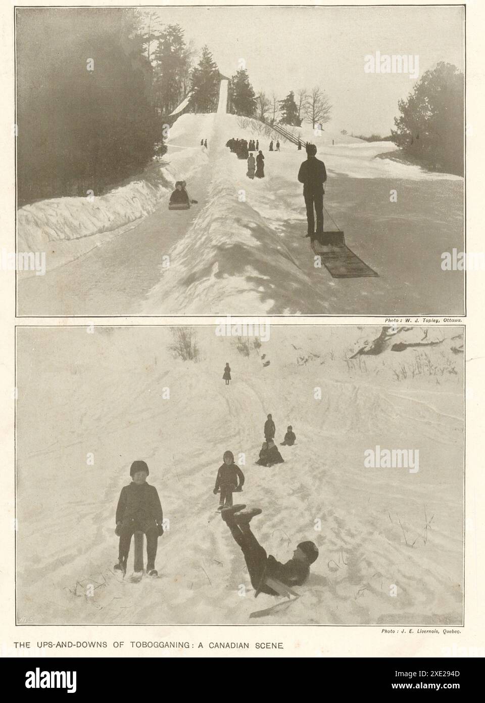 Les hauts et les bas de la luge : une scène canadienne. Canada. 1910 Banque D'Images