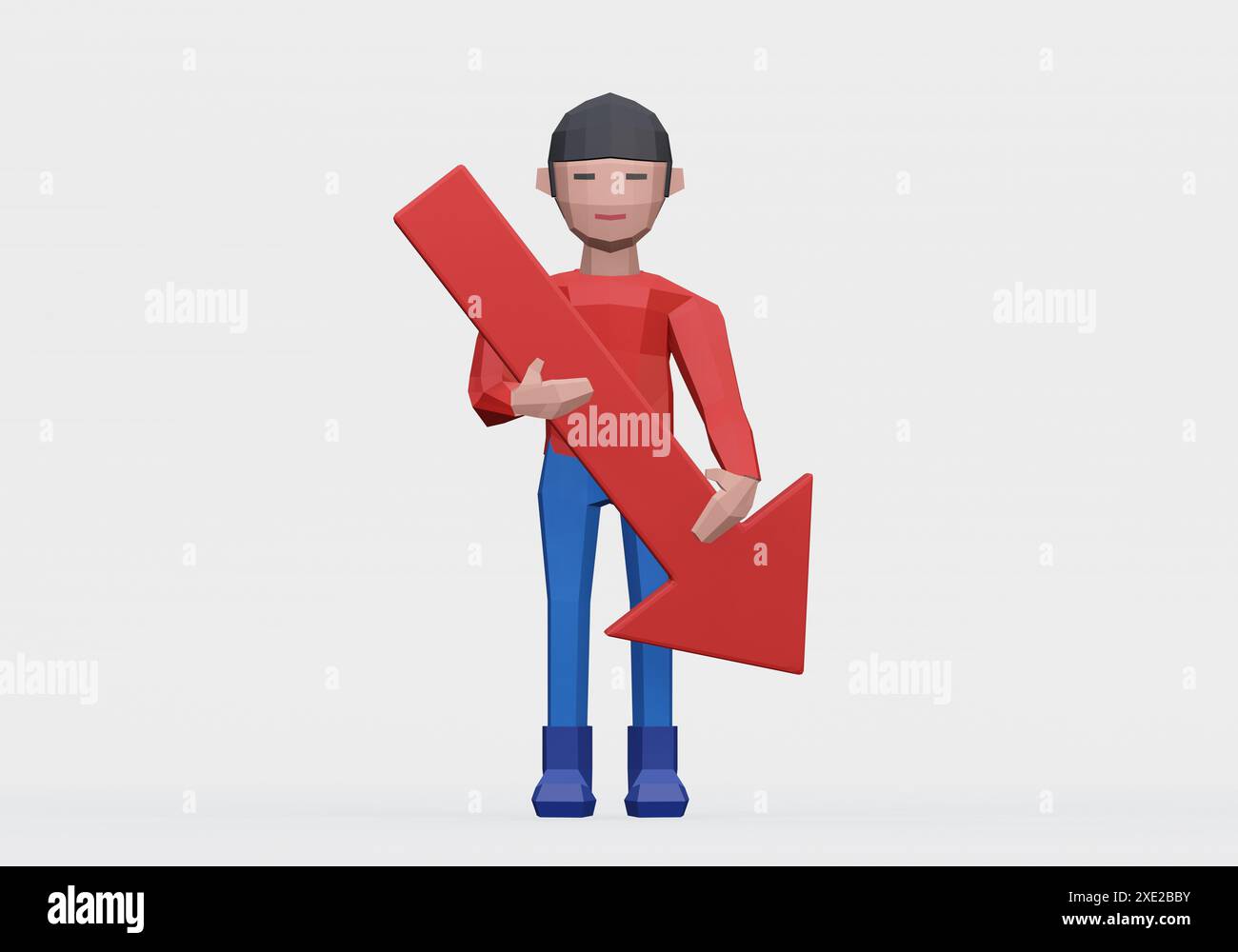 rendu 3d du mannequin tenant la flèche vers le bas pour marché baissier ou mauvais concept Banque D'Images