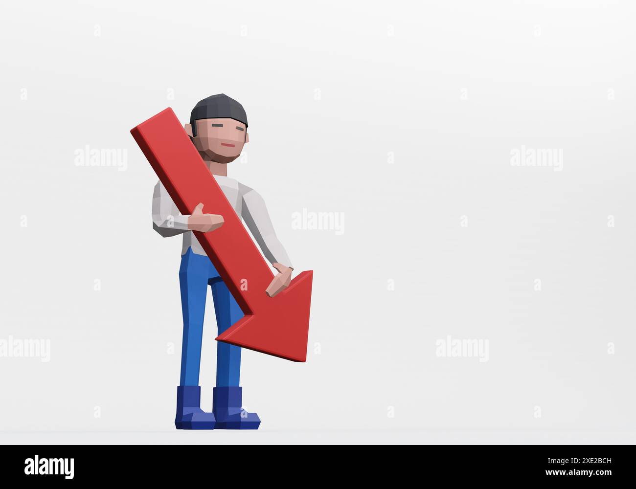 rendu 3d du mannequin tenant la flèche vers le bas pour marché baissier ou mauvais concept Banque D'Images