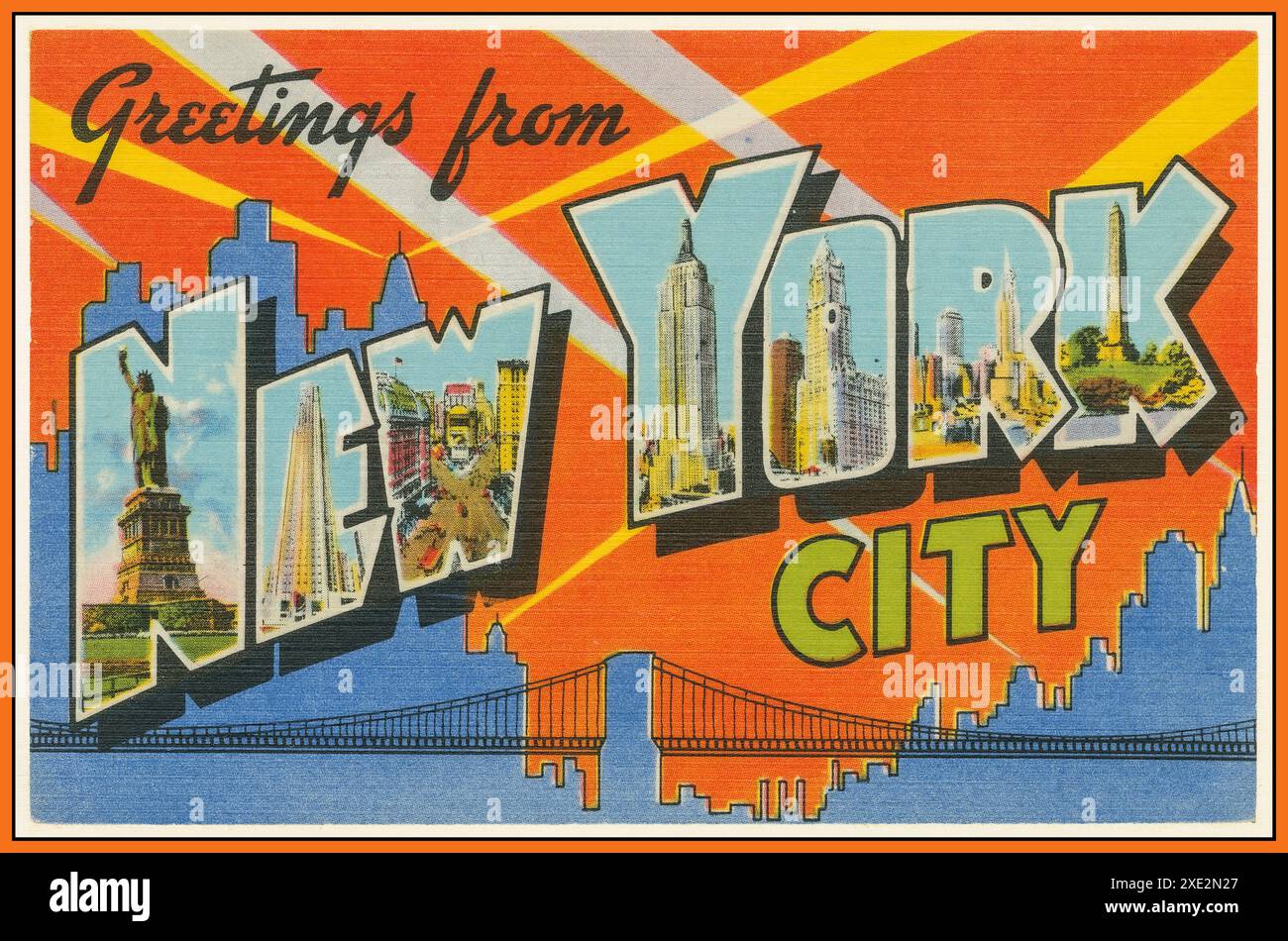 Vintage 1950s New York vintage rétro carte postale 'salutations de NEW YORK City Manhattan USA Banque D'Images