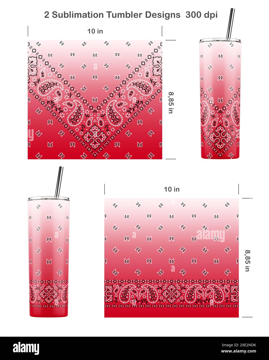 Lot de 2 motifs bandana cachemire ombre. Modèles de sublimation sans couture pour gobelet skinny de 20 oz. Illustration de sublimation. Banque D'Images
