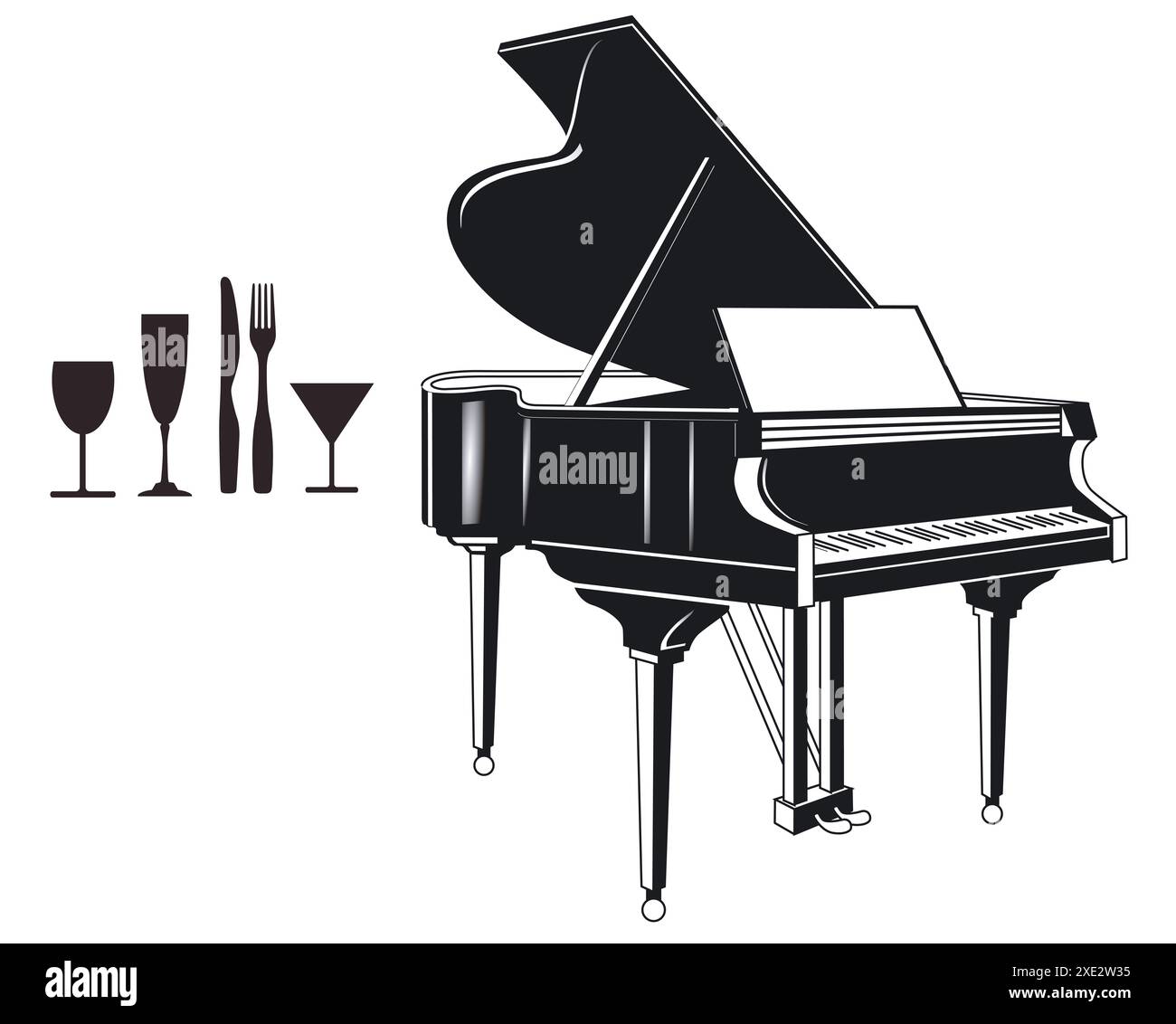 Piano à queue avec invitation lillustration Banque D'Images