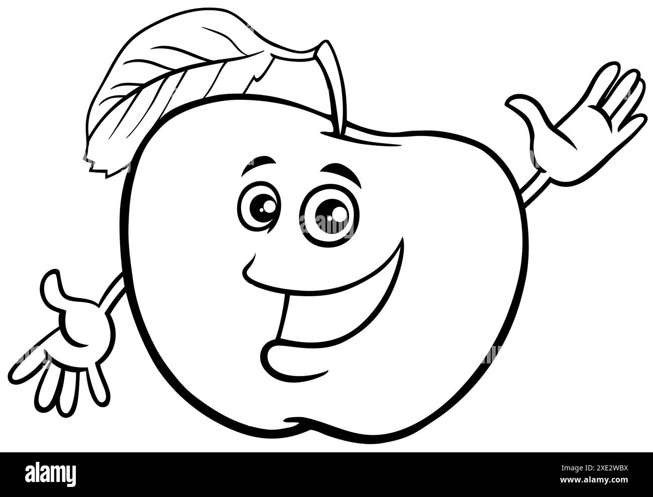 Page de coloriage comique de personnage de fruit de pomme de bande dessinée de dessin animé Banque D'Images