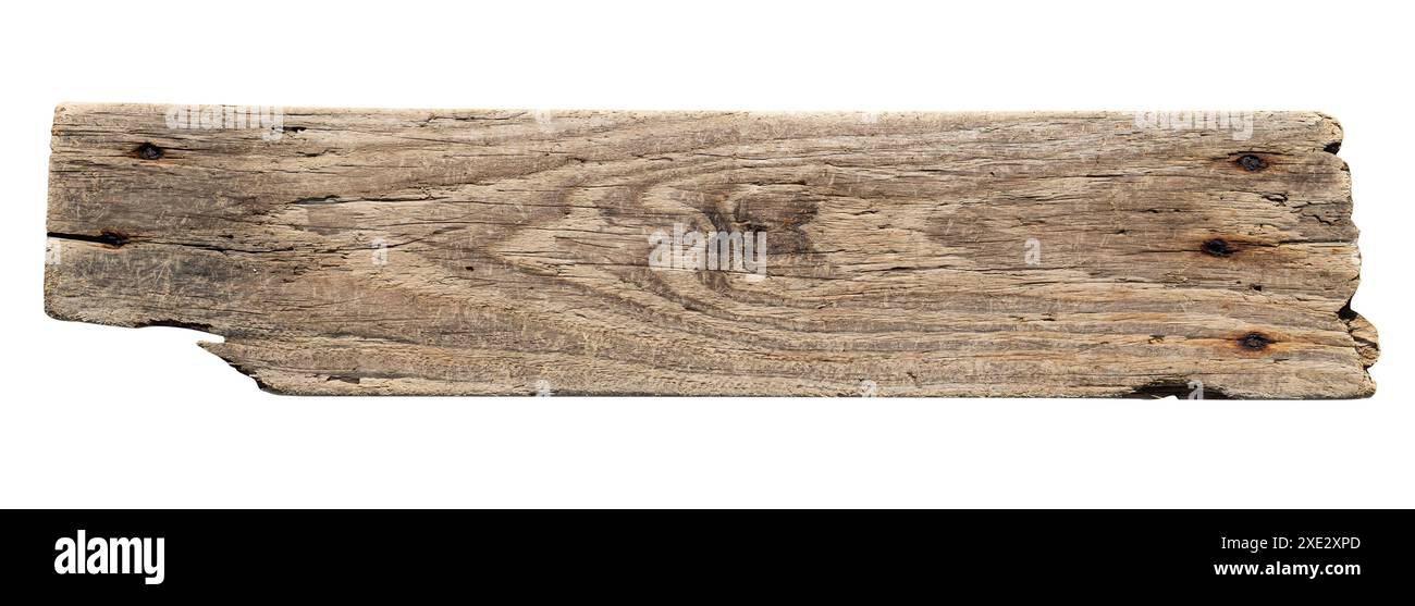 Planche de bois de dérive de mer isolée sur fond blanc. Maquette de modèle Banque D'Images