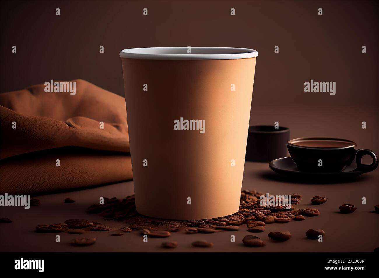 Tasse à café kraft vierge à emporter sur la table avec un fond flou Banque D'Images