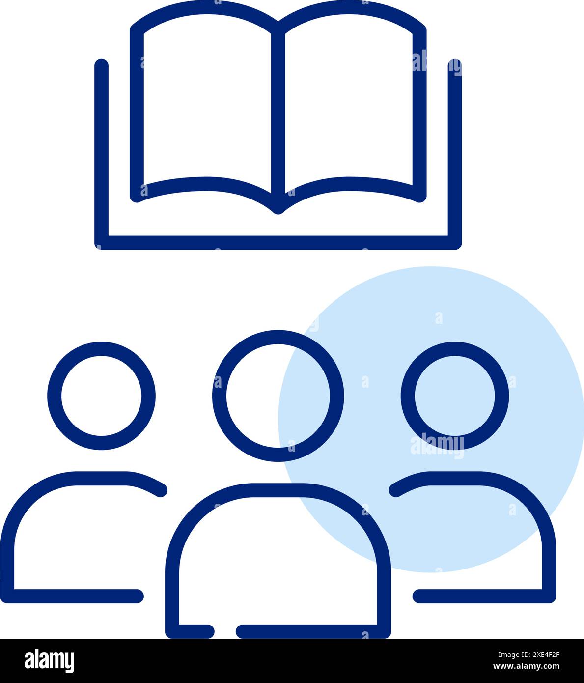 Groupe de personnes et livre ouvert. Apprentissage collectif, étude en groupe ou club de lecture. Bibliothèque ou librairie. Icône Pixel Perfect Illustration de Vecteur