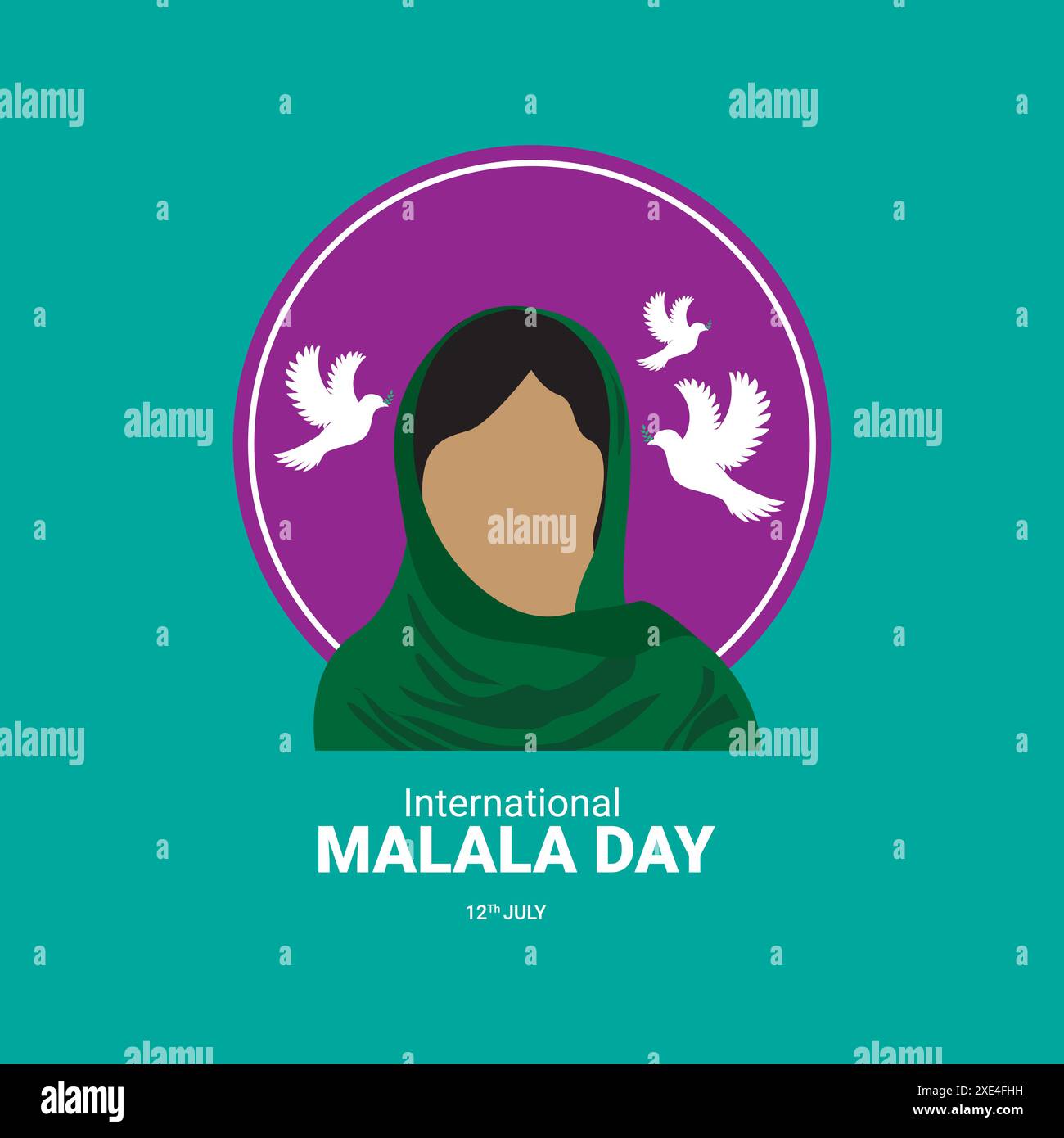 Journée mondiale de Malala. Illustration vectorielle de visage féminin. Célébrée tous les 12 juillet. Convient aux bannières, cartes de vœux, médias sociaux, vecteurs de modèles Illustration de Vecteur