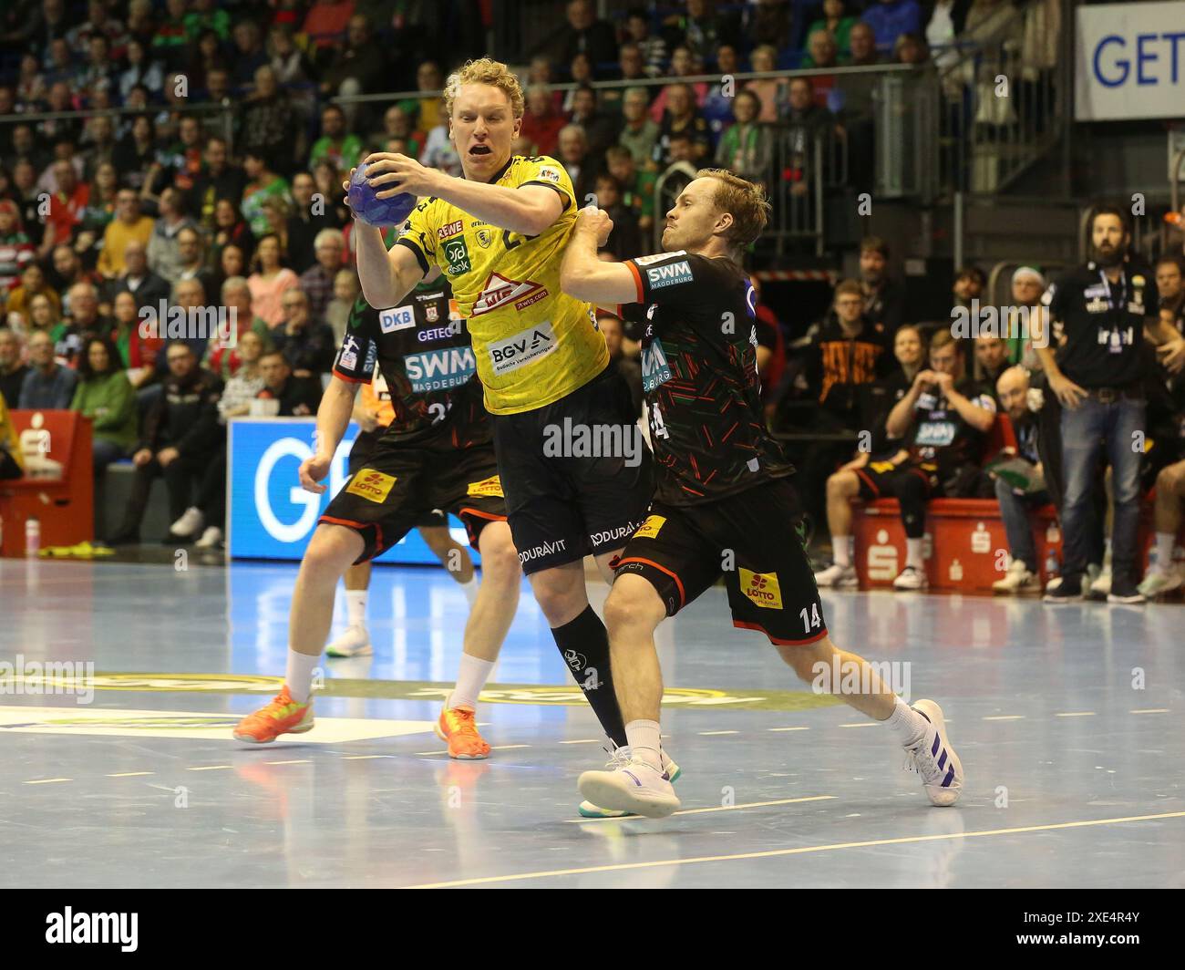 Gustav Davidsson (RNL) Handball Bundesliga saison 2023-2024 SC Magdeburg - Rhein Neckar LÃ¶Wen à Magdeburg sur 16.12.2023 Banque D'Images