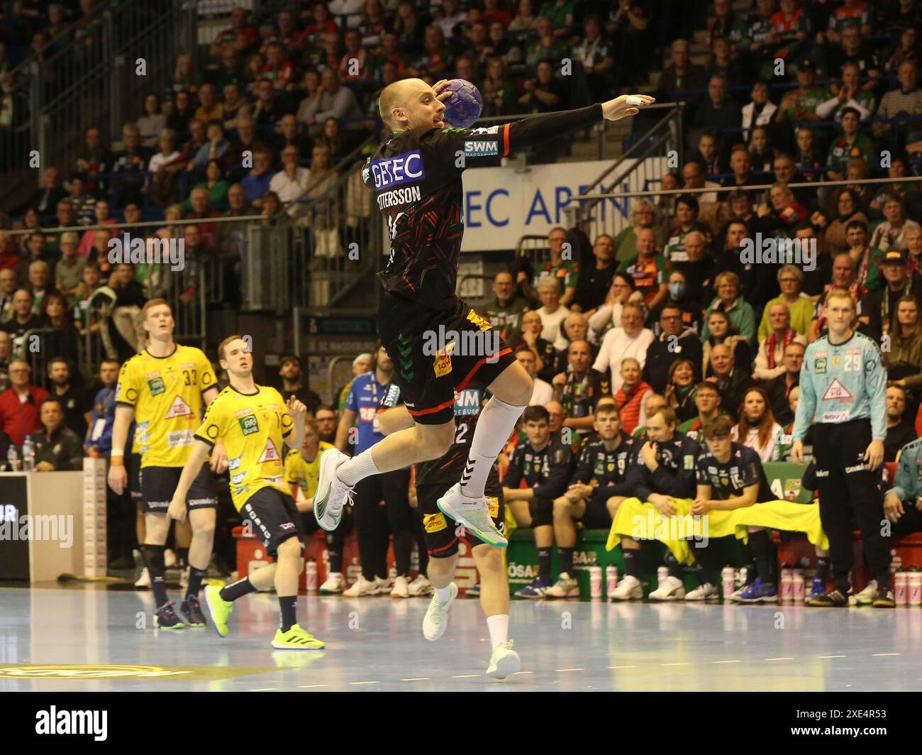 Daniel Pettersson (SCM) Handball Bundesliga saison 2023-2024 SC Magdeburg - Rhein Neckar LÃ¶WEN à Magdeburg le 16.12.2023 Banque D'Images