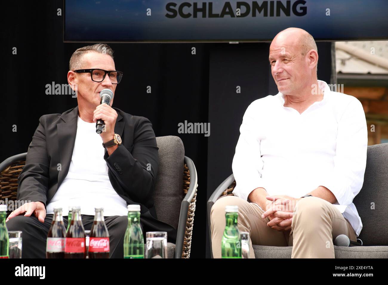 Klaus Leutgeb und Klaus Hofstätter BEI der Pressekonferenz zum ski Opening Schladming-Dachstein 2024 und dem Grand Festival auf der Schnepf'n Alm. Schladming, 24.06.2024 Banque D'Images