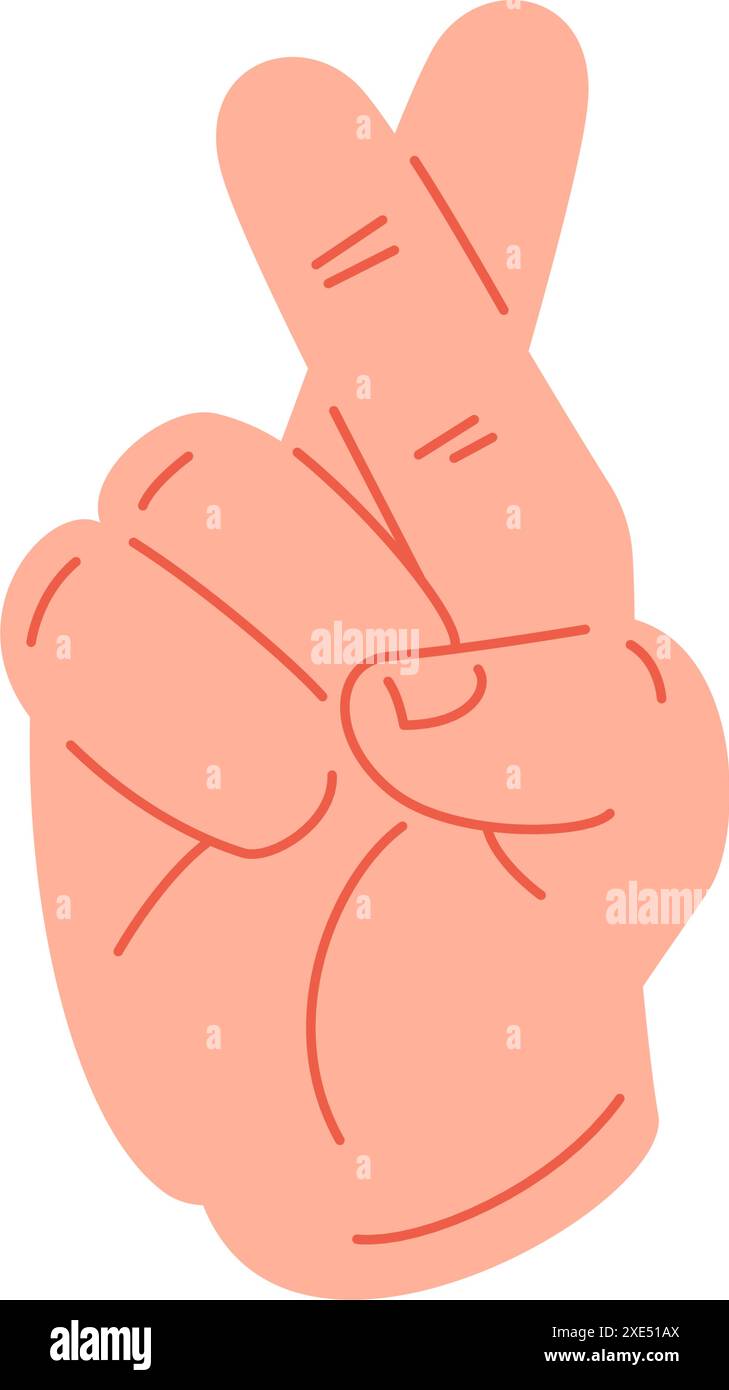 Main humaine avec deux doigts croisés chance et promesse concept illustration plate de vecteur d'icône de vecteur. Bras de dessin animé masculin montrant de faux espoirs superstition malhonnête Illustration de Vecteur