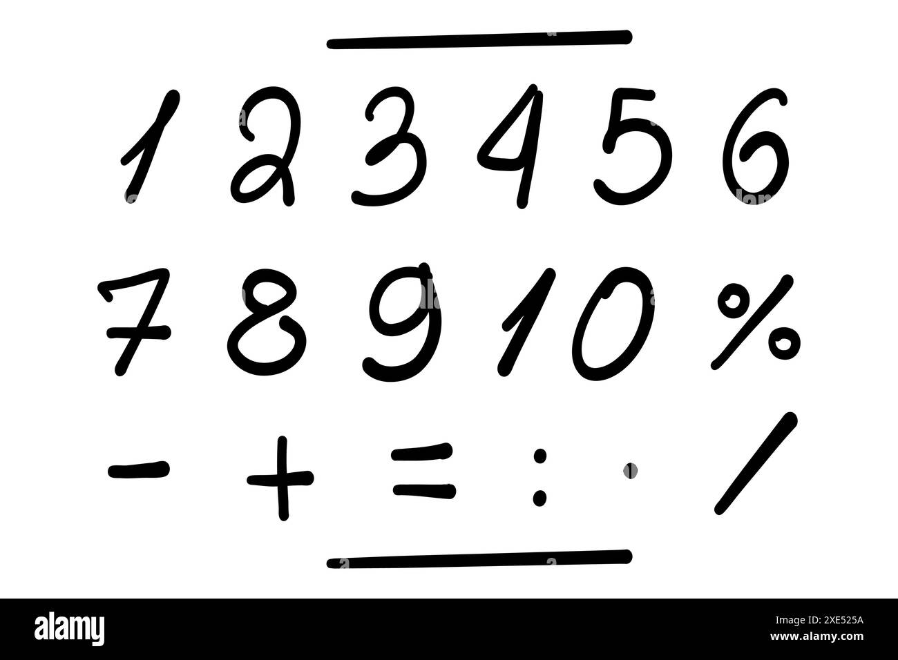 Doodle ensemble de nombres de 0 à 9. Police manuscrite vectorielle sur fond blanc. Symboles mathématiques pour les enfants. Graphiques vectoriels de retour à l'école Illustration de Vecteur