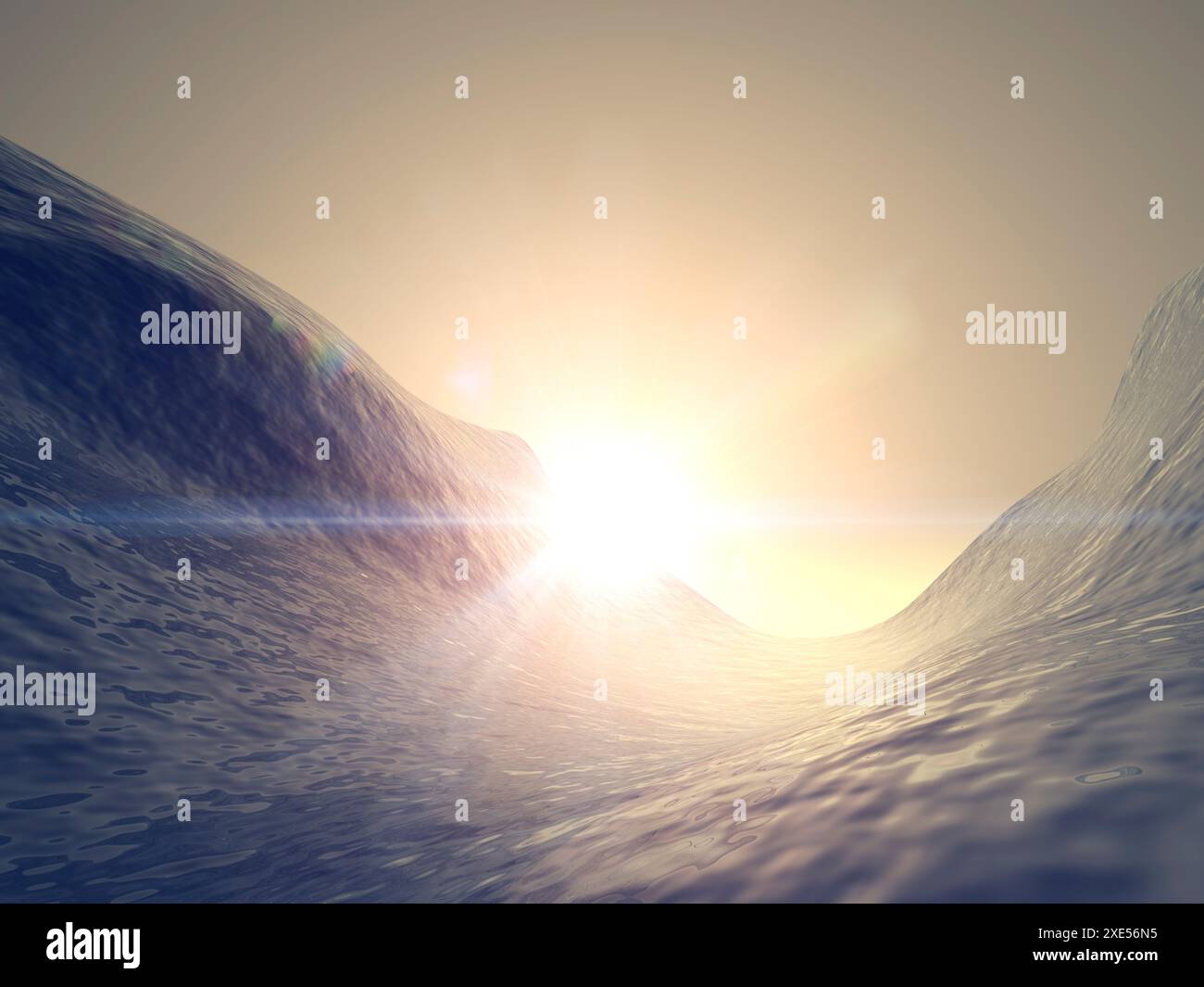 Grandes vagues ondulantes et lumière du soleil Banque D'Images