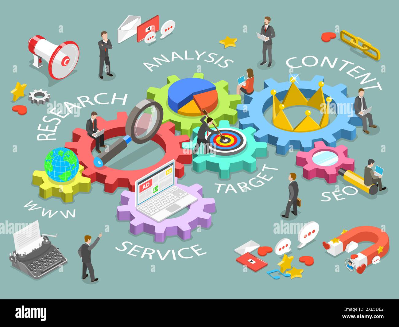 Concept de vecteur isométrique plat de marketing numérique. Banque D'Images