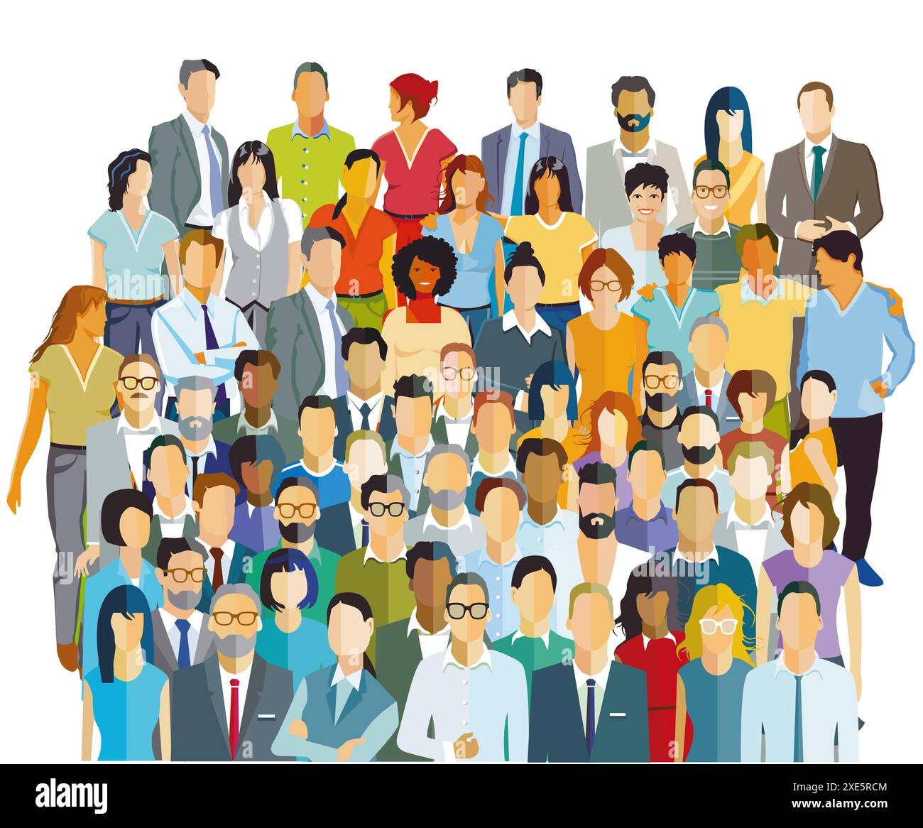 Grand groupe de personnes isolé sur fond blanc. illustration Banque D'Images