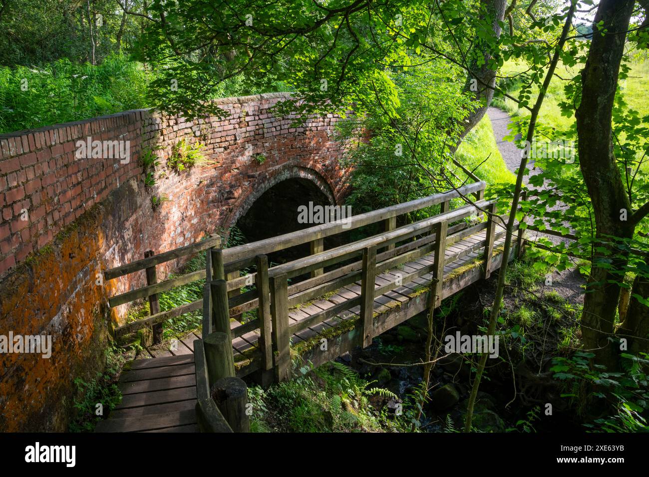 Vieux pont dans le parc de Lyme Park près de Stockport, Cheshire, Angleterre. Banque D'Images