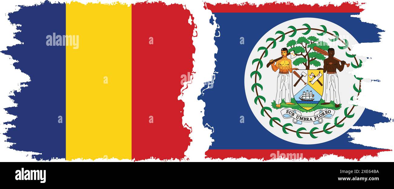 Belize et Roumanie grunge drapeaux connexion, vecteur Illustration de Vecteur