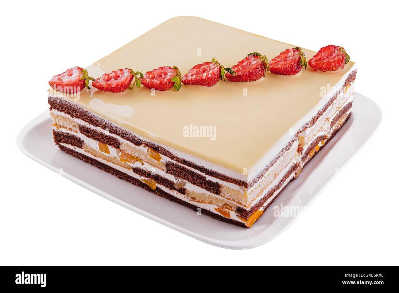 Gâteau superposé à la vanille et au chocolat aux fraises Banque D'Images