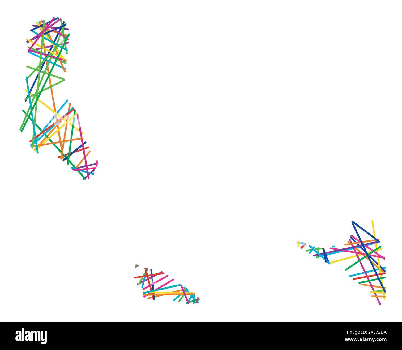Carte abstraite des Comores montrant le pays avec des lignes colorées croisées aléatoires comme une toile d'araignée Illustration de Vecteur