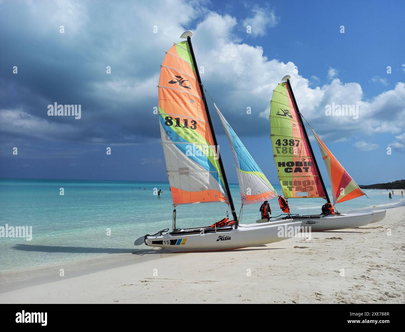 Hobiecats sur la plage, Cayo Santa Maria, Cuba, Antilles, Caraïbes, Amérique centrale Banque D'Images