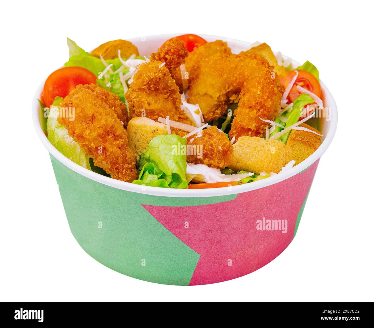 Salade aux crevettes dans la pâte isolée sur blanc Banque D'Images
