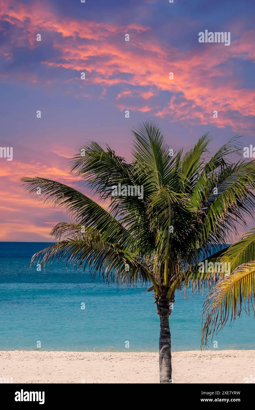 Retraite au soleil dans les Caraïbes : les vacanciers apprécient la sérénité et le soleil sur les rives tropicales de Great Stirrup Cay Banque D'Images