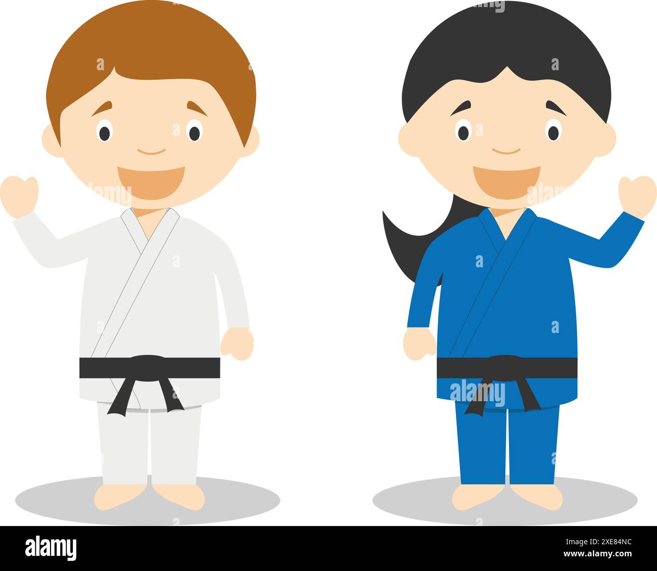 Illustrations vectorielles sportives : personnages de dessins animés masculins et féminins de judo ou de karaté Illustration de Vecteur
