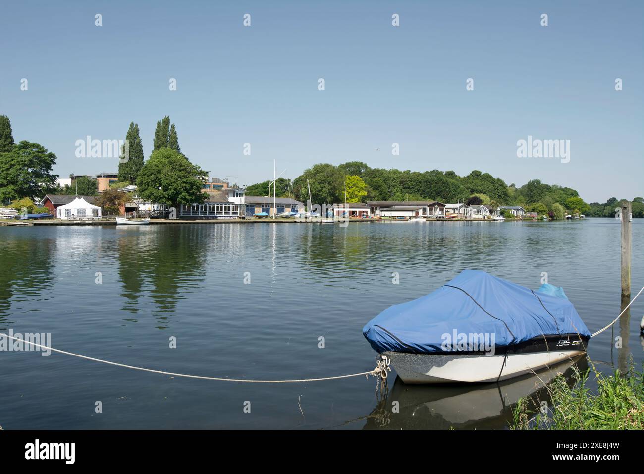 vue depuis kingston upon thames de l'autre côté de la tamise vers les maisons riveraines de teddington et le club de voile tamesis Banque D'Images