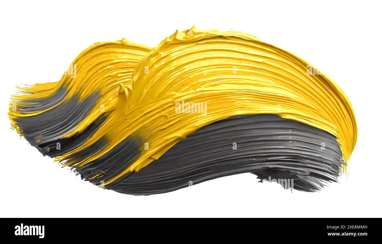 Peinture noire et jaune coups de pinceau doré isolé sur fond blanc Banque D'Images