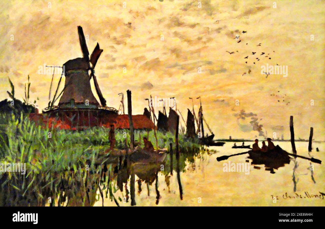 Moulin à vent à Zaandam, 1871 (peinture) par l'artiste Monet, Claude (1840-1926) Français. Illustration de Vecteur