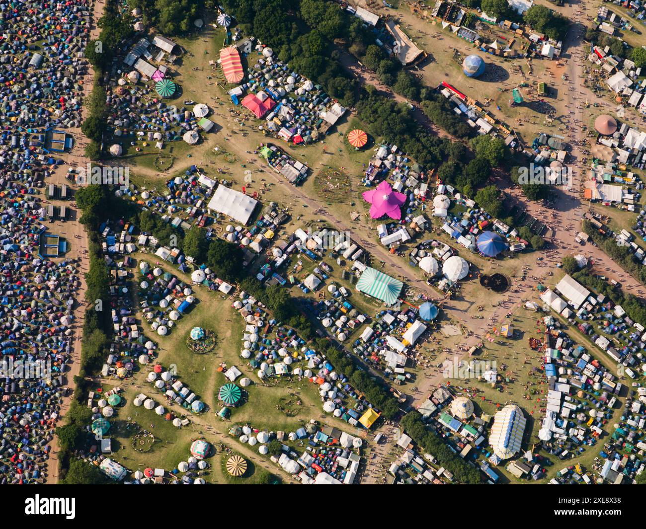 Vue aérienne du Festival de Glastonbury, samedi 26 juin 2010, Pilton, près de Glastonbury, Angleterre, Royaume-Uni Banque D'Images