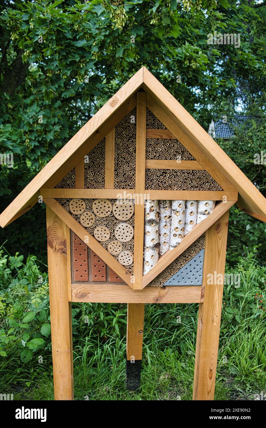 Magnifiquement fait nouvel hôtel d'insectes en bois pour fournir un abri aux abeilles et autres insectes Banque D'Images