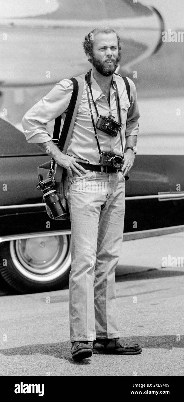 Fort Chaffee, Arkansas, États-Unis - 10 août 1975 : lors d'une visite présidentielle de 1975 du président Gerald R. Ford à Fort Chaffee, Arkansas, prés Banque D'Images