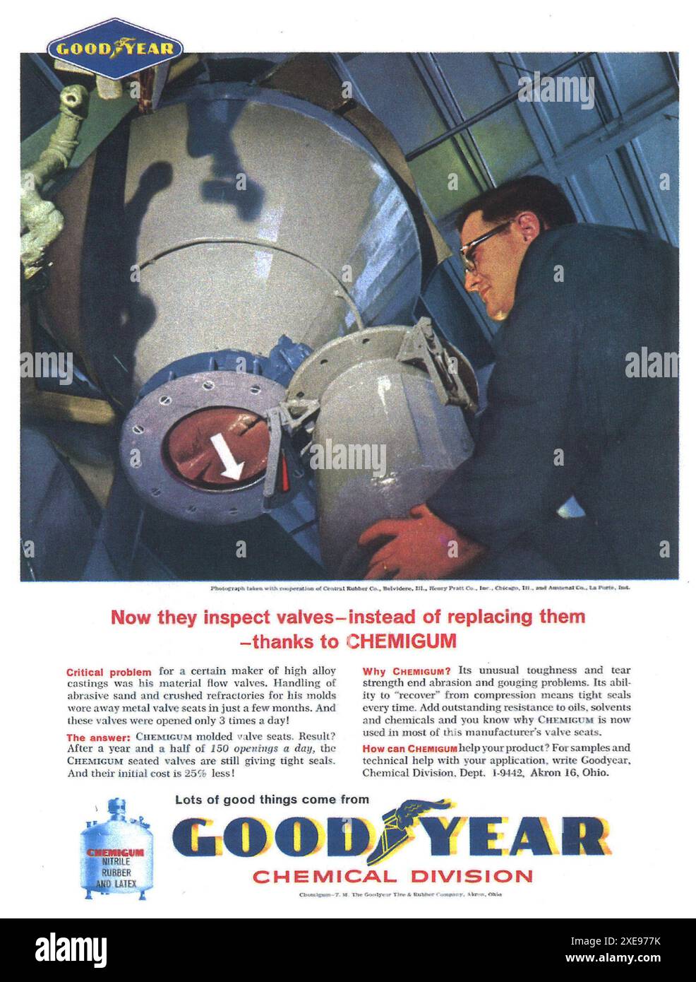 1961 Goodyear Chemigum Chemical Division ad - caoutchouc nitrile et latex Banque D'Images