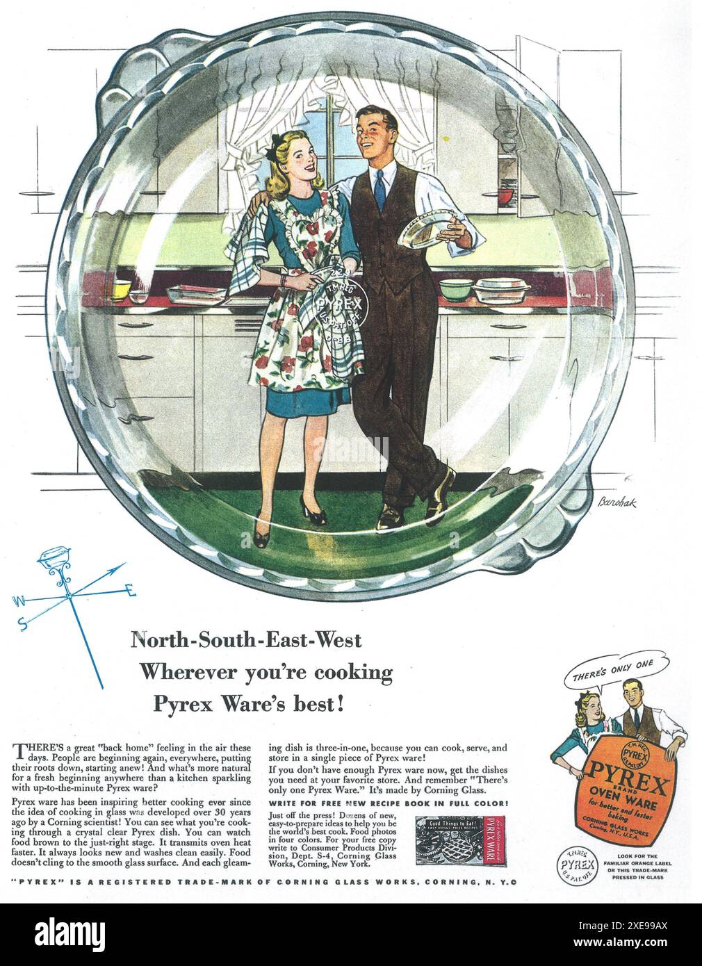 1946 Pyrex four Ware pour la cuisson ad - Corning Glass Works Banque D'Images 1946 Pyrex four Ware pour la cuisson ad - Corning Glass Works Banque D'Images