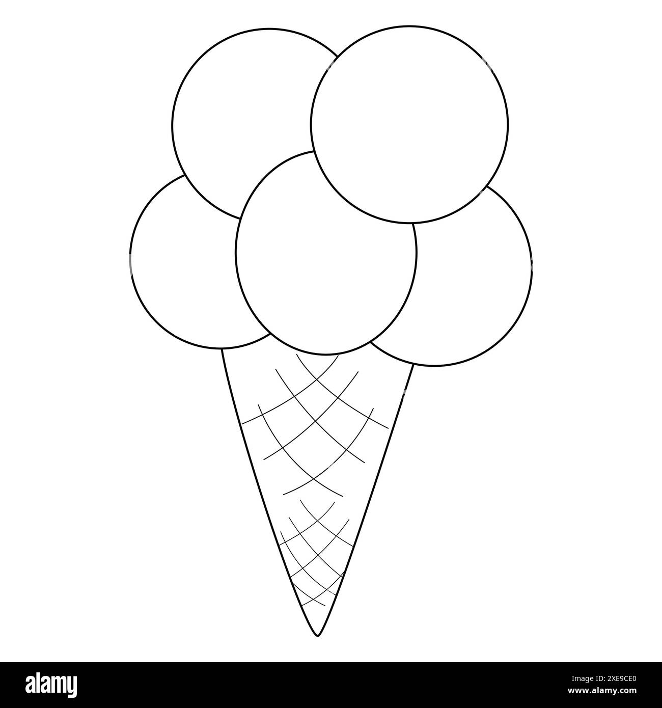 Coloriage avec une illustration très simple rafraîchissante d'un cône de gaufre avec quelques cuillères à crème glacée. Parfait pour les activités estivales des enfants et cre Illustration de Vecteur