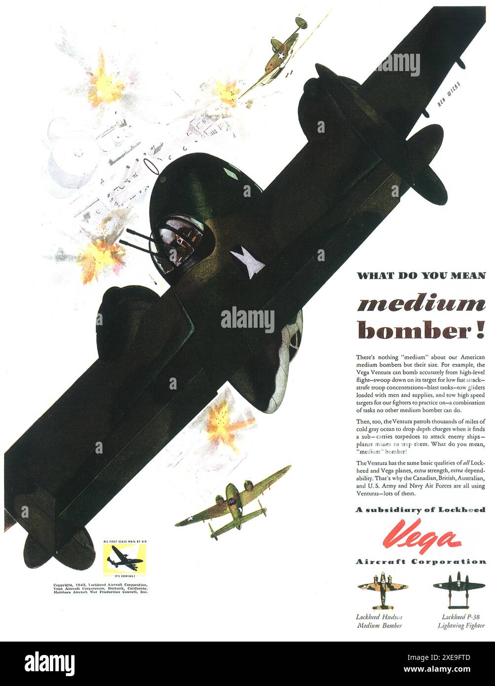 1943 WW2 Vega Aircraft Co Lockheed Medium Bomber ad Banque D'Images