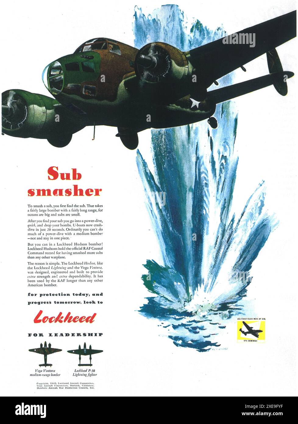 1943 WW2 Lockheed Hudson Bomber Sub Smasher ad Banque D'Images