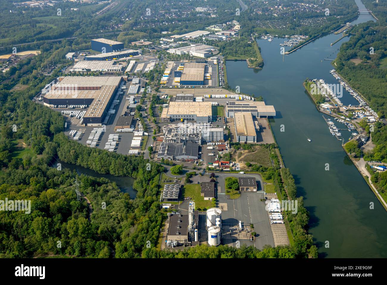 Vue aérienne, zone industrielle Friedrich der Große am Herner Meer, Dachser se Logistikdienst, Horsthausen, Herne, Ruhr area, Rhénanie-du-Nord-Westphalie, G. Banque D'Images