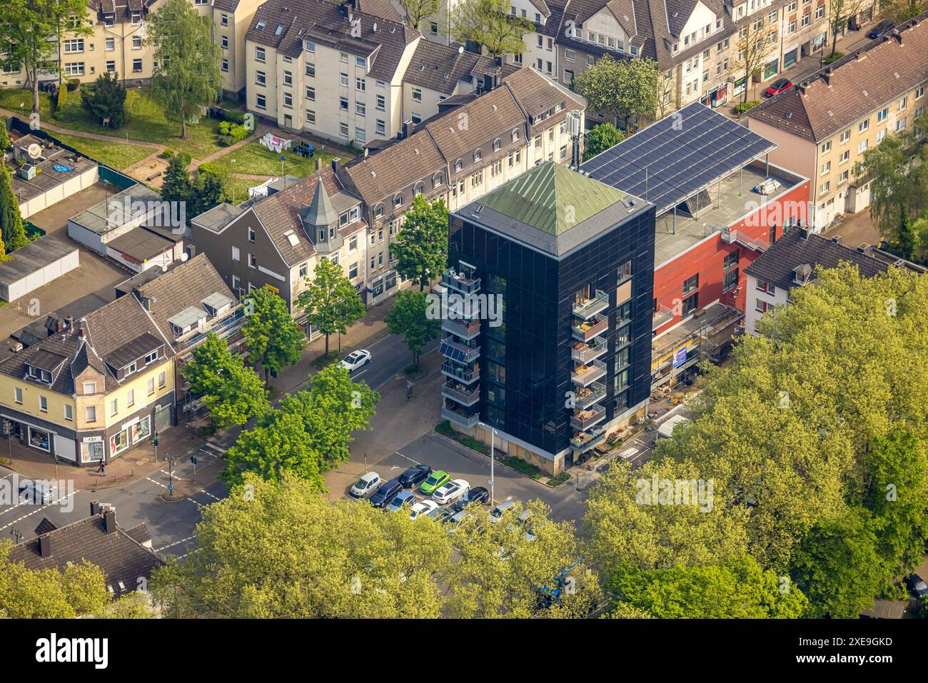 Vue aérienne, nouveau complexe résidentiel WE-House Herne avec toit solaire, bunker Mont-Cenis, projet de logements durables, Sodingen, Herne, région de la Ruhr, Nord Banque D'Images