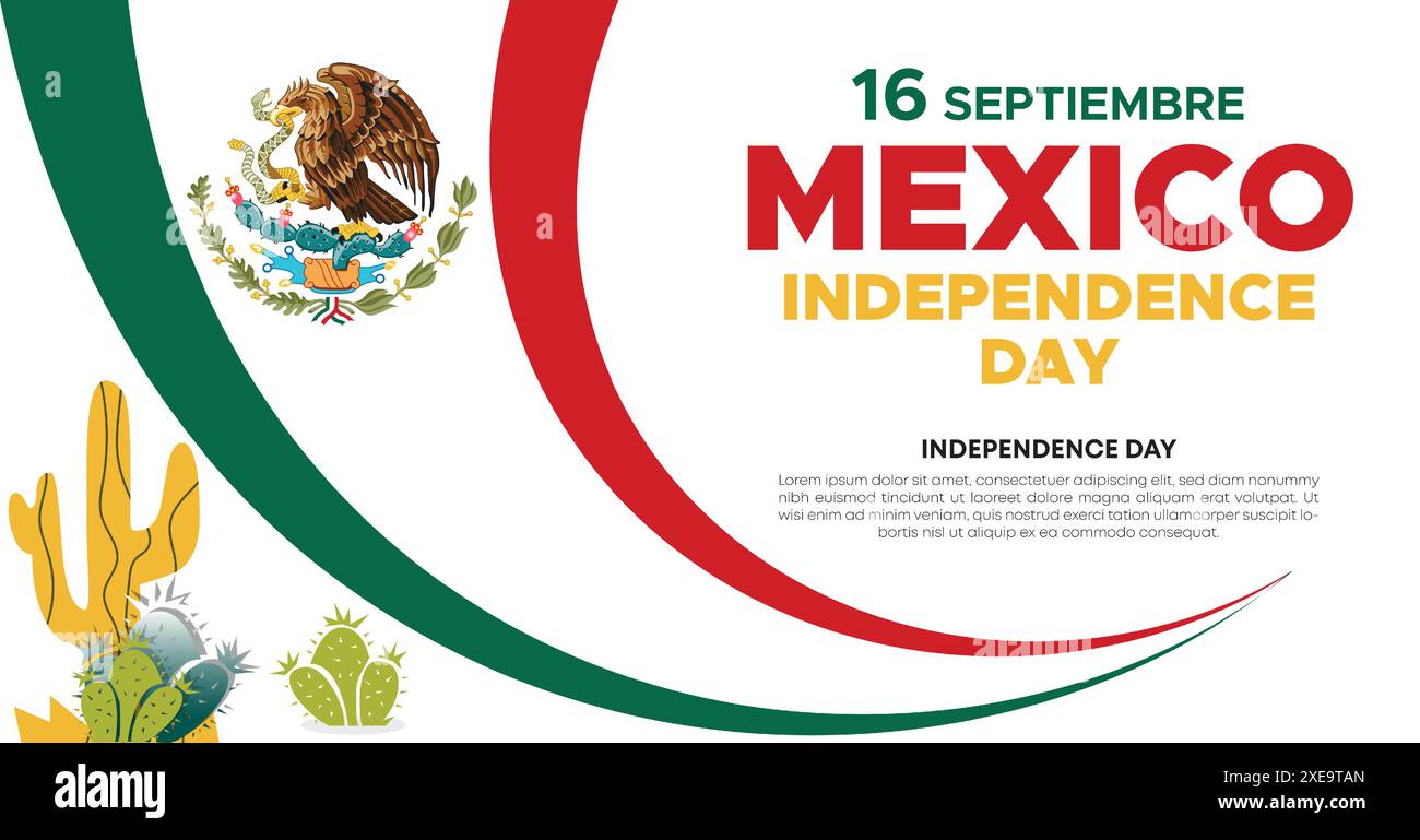 16 septembre Journée de l'indépendance du Mexique bannière Web et contexte. Bannière de célébrations de la fête nationale mexicaine avec drapeau du Mexique pour les publicités de couverture des médias sociaux Illustration de Vecteur