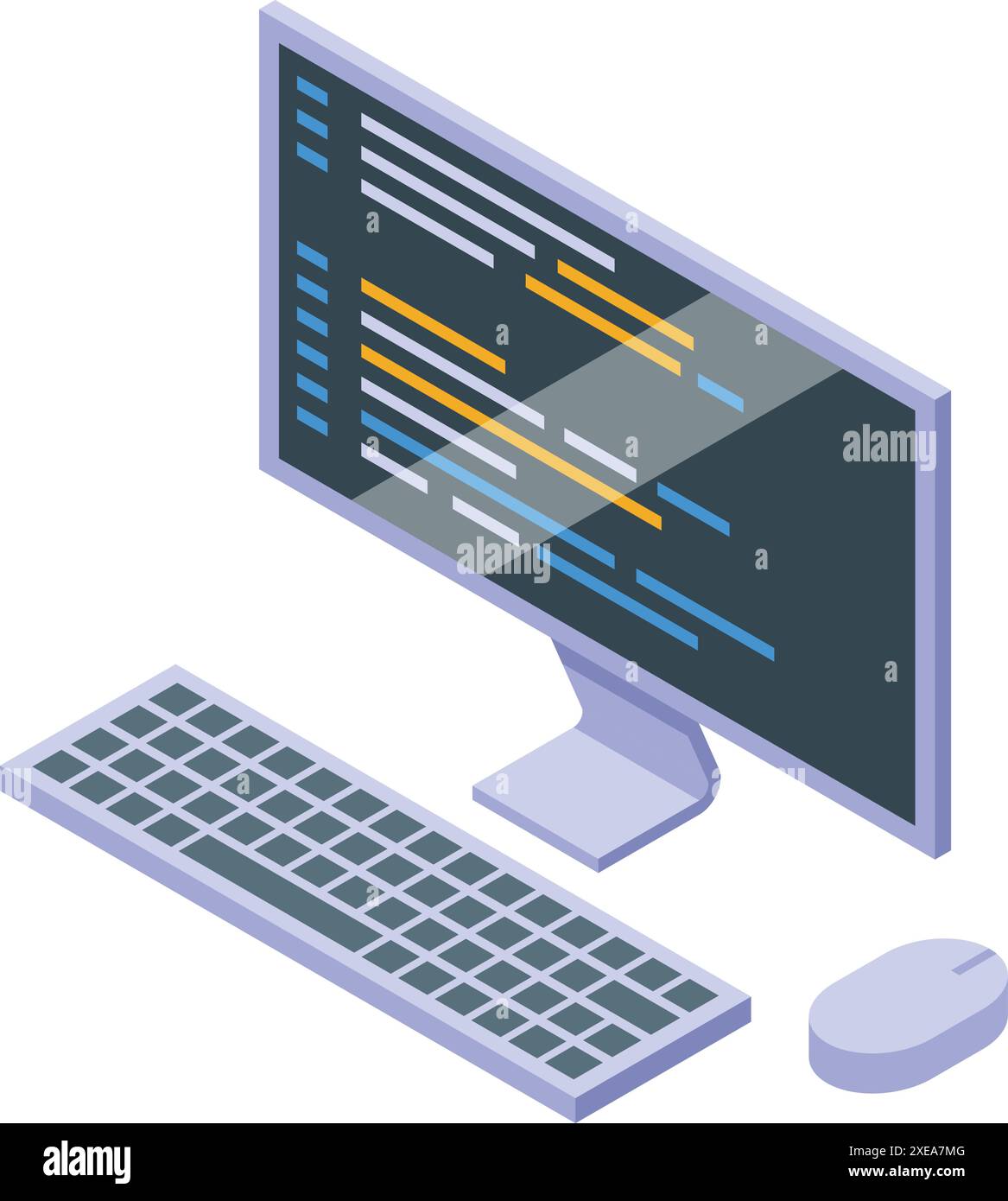 Ingénieur logiciel écrit du code sur un ordinateur de bureau avec un clavier et une souris Illustration de Vecteur
