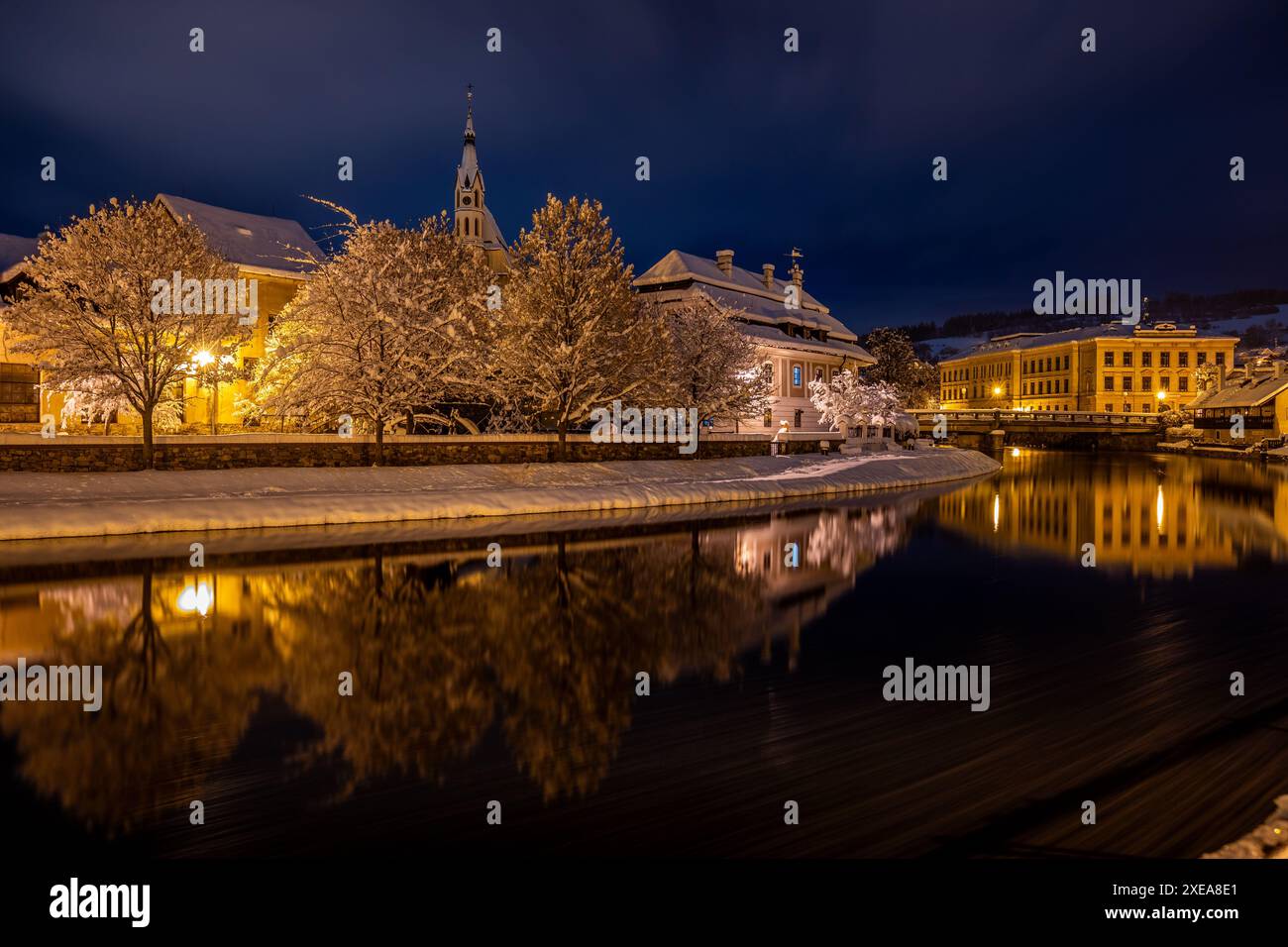 Vue de Cesky Krumlov en hiver, République tchèque. Banque D'Images