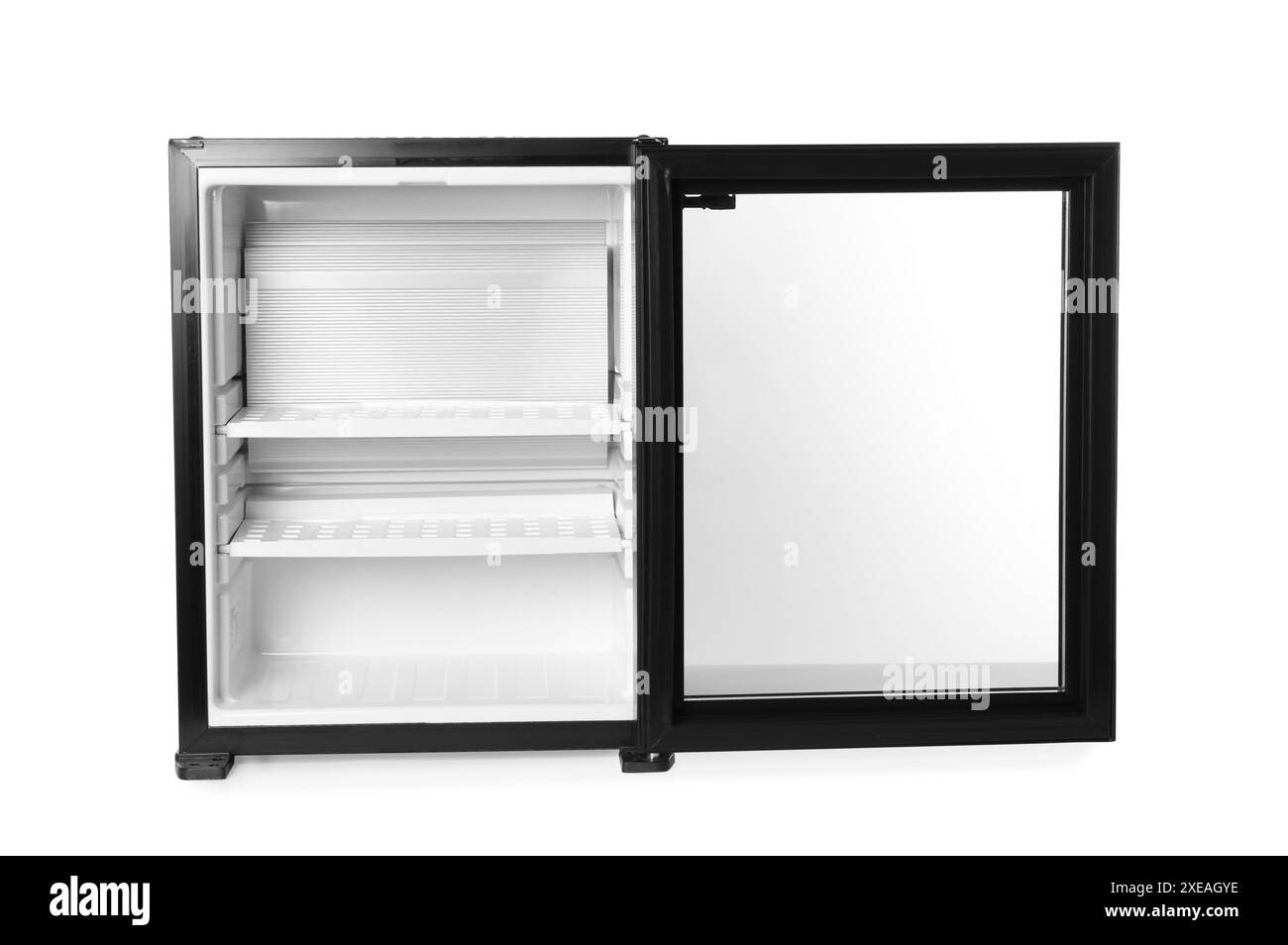 Mini réfrigérateur moderne vide isolé sur blanc Banque D'Images