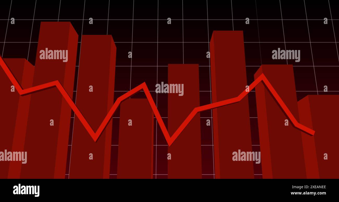 Image des statistiques et du traitement des données financières avec une ligne rouge sur la grille Banque D'Images