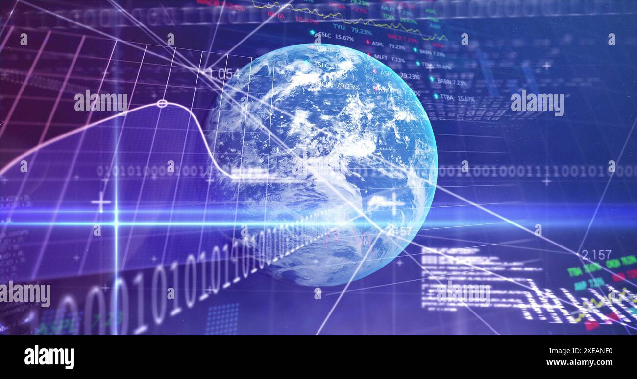 Image du traitement de données avec codage binaire et globe Banque D'Images