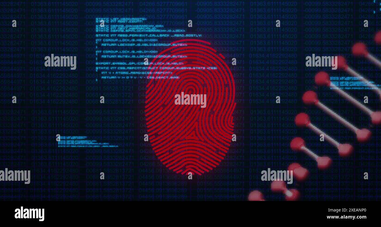 Image de l'adn, le balayage d'empreintes digitales et le traitement de données sur fond de marine Banque D'Images