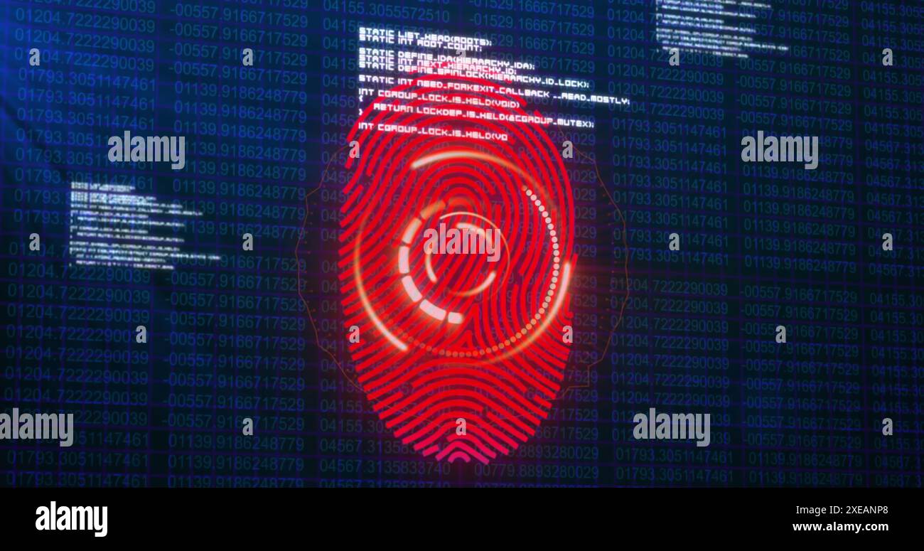 Image de numérisation d'empreintes digitales et de traitement de données sur fond de marine Banque D'Images