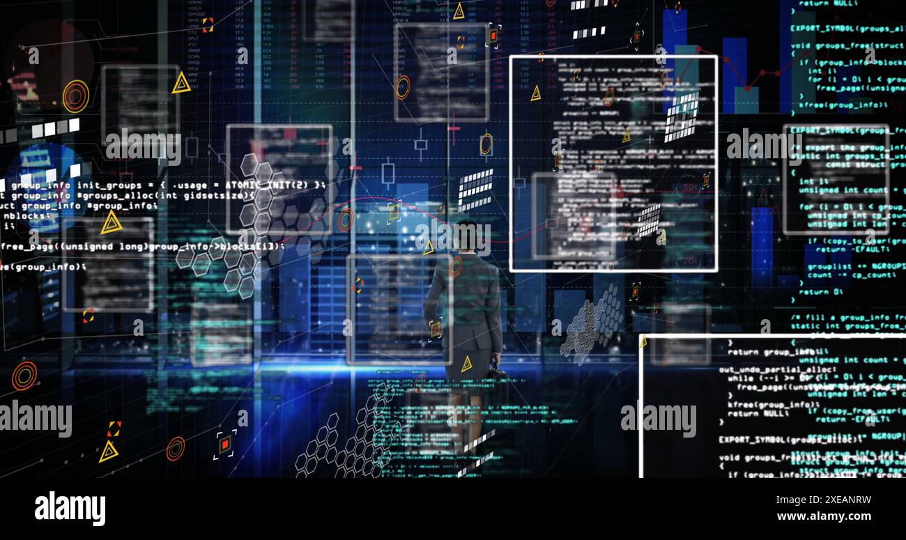 Image du traitement des données et des écrans sur fond noir Banque D'Images